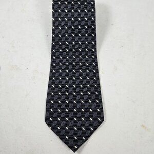 Prescot Bay black white 100% Silk geometric tie Necktie 52469